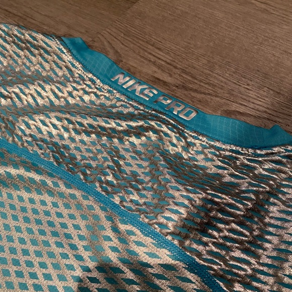Nike Pro Mens XXL Teal Metallic Silver Foil Hypercool Max Fitted Training Shirt - Picture 6 of 6